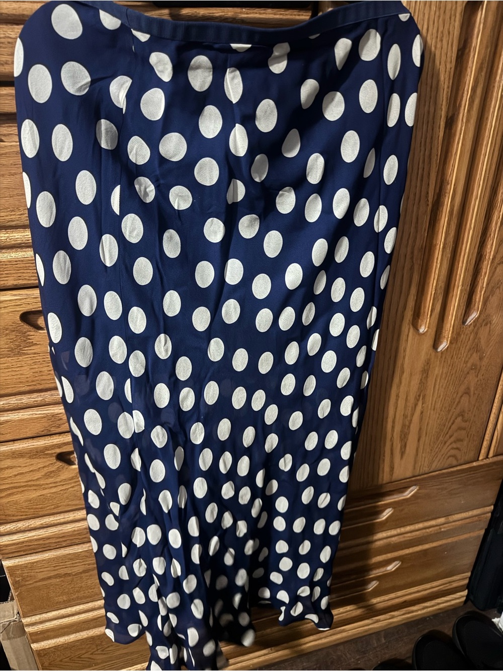 J crew Classic Navy Polka Dot Midi Skirt.size M